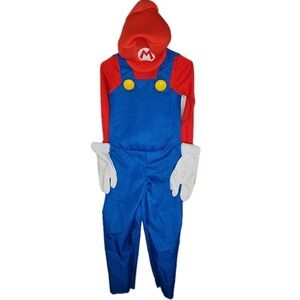 Nintendo Super MARIO child's Size 7-8 Jumpsuit,  Hat, & Gloves Halloween Costume